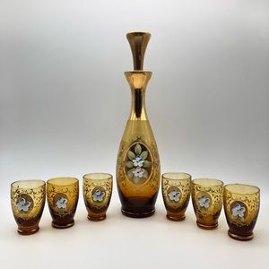 Amber glass decanter set with 6 glasses